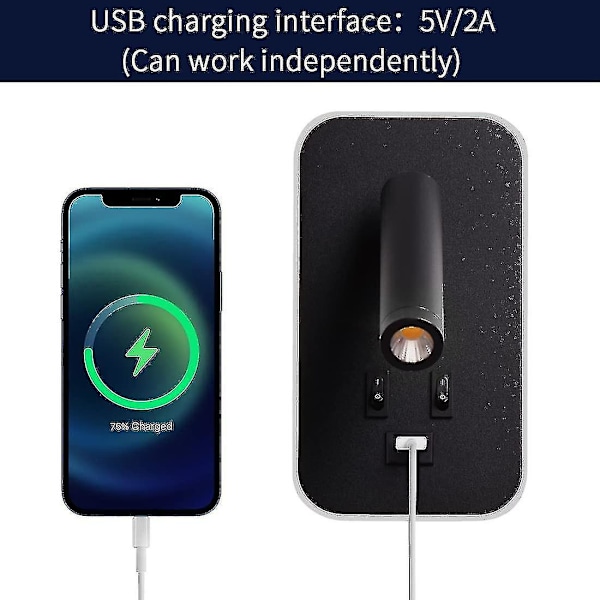 LED væglampe, sengelampe med afbryder, USB-opladningsport, justerbar spotlight til soveværelsesbelysning (3w 3000k + 9w 6000k) sort