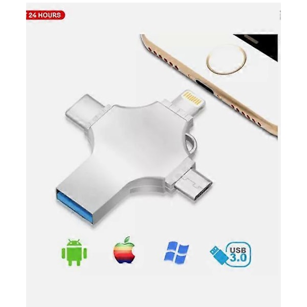 2TB 1TB 4-i-1 USB-minne Fotolagring Sticka OTG För iPhone Samsung Android PC