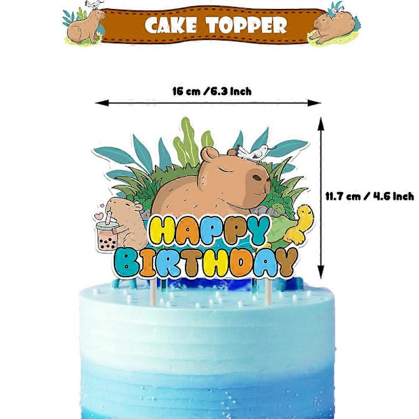 Capybara-tema födelsedagsfestdekorationer Ballonger Banner Tårta Topper Kit