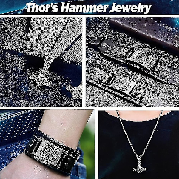 Tors Hammer Halskjede Armbånd Sett For Menn Gutt Rustfritt Stål Halskjede