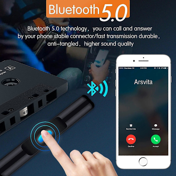 Bilstereo Bluetooth Kassettspiller Kassett Adapter Bluetooth 5.0
