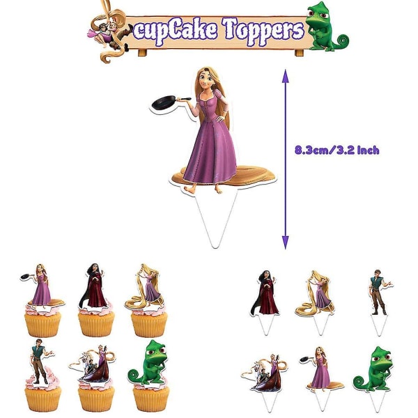 Tangled Rapunzel Princess Barn Födelsedagsfest Tillbehör Kit Banner Ballonger Tårta Toppers Dekor Set LÅNGT