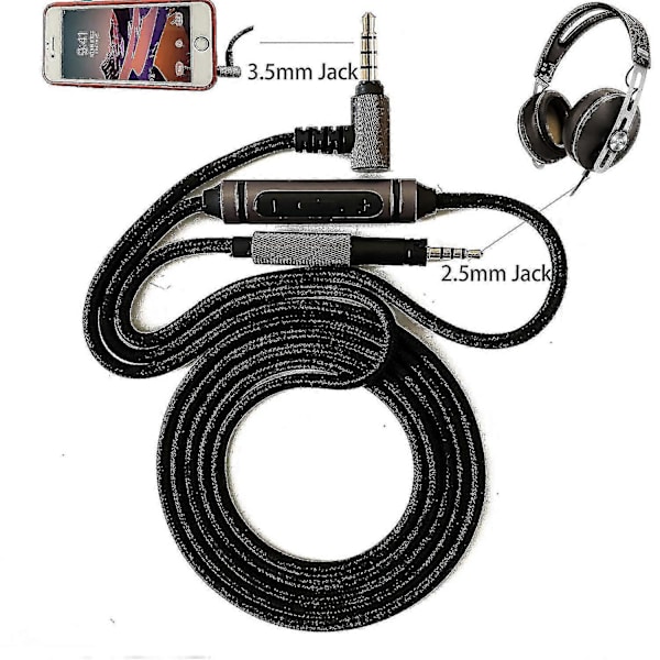 Udskiftningslydkabeltråd til Sennheiser Momentum On Ear Weave Headsetkabel med mikrofon 3,5 mm til 2,5 mm
