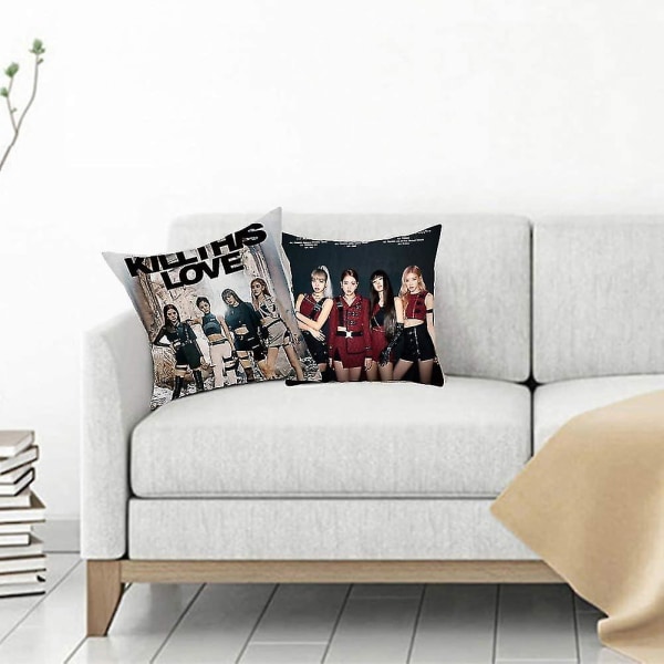 Kpop Blackpink Twice Kaksisuuntainen Valokuvatyynyliina Kill This Love Tyynynpäällinen Koti Dekor 18\"x18\"  (xq)