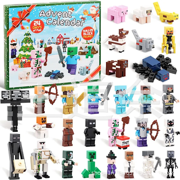 Julkalender 2024 Minecraft, 24 Dagar Leksaksfigurer Byggklossar Nedräkningskalender, Pojkar Julkalender Överraskningsgåva