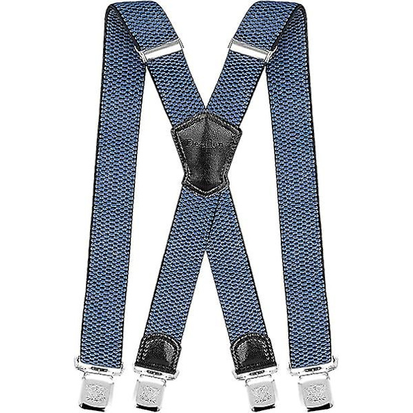 Herreseler med svært sterke metallklips Brede 4 cm Tunge seler En størrelse passer alle menn og kvinner Justerbare og elastiske X-form (blå)