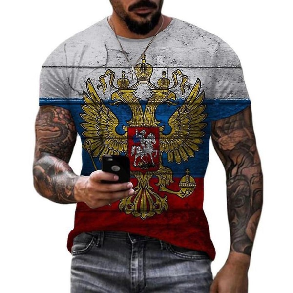 Russisk Flag Print Kortærmet Casual Sommer T-shirt med rund hals til mænd DT-3106 2XL