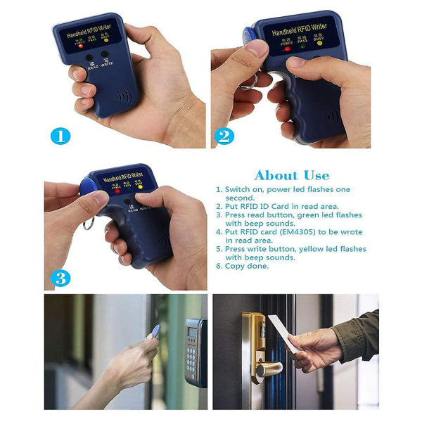 Håndholdt 125KHz RFID-læser, -skriver, -duplikator, -kopimaskine, opgraderet ID-kortkloner, -programmering, med 10 genanvendelige kort, LANG