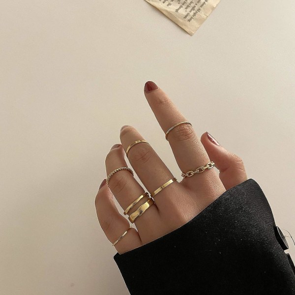 Kultaiset set naisille teinitytöille käärmeketju pinottava sormus Vintage Boho midi sormukset koko sekoitettu