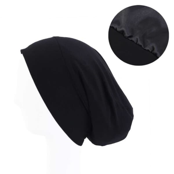 Sovehette med sateng innvendig – Satenghette – Sovehette One-Size Svart