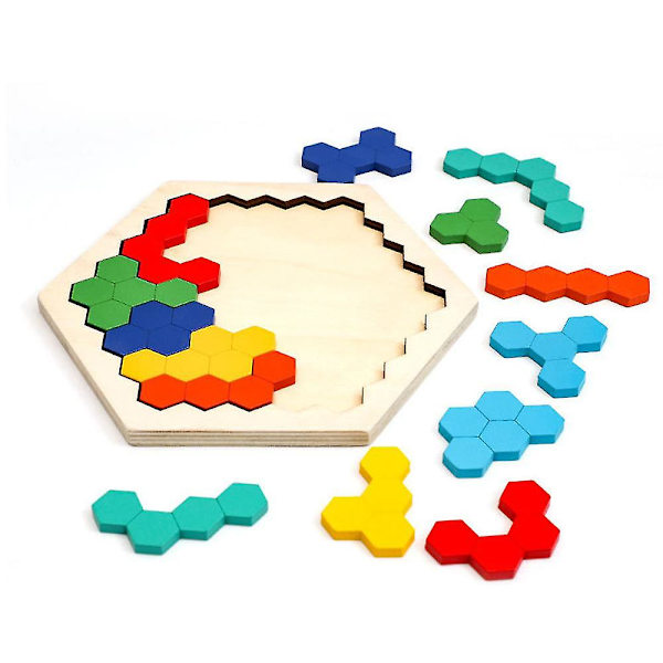 Træ Hexagon Puslespil Form Mønster Blok Tangram Hjerne Teaser Læring Legetøj Geometri Logik Iq Spil Gave