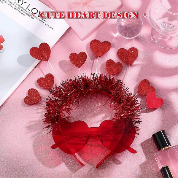 Hjerte Hodebånd Hjerteform Solbriller Sett Valentinsdag Glitter Hjerte Hår