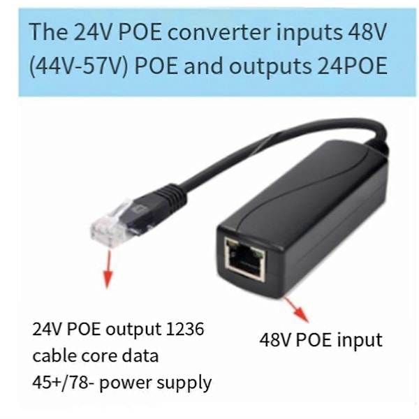 48V till 24V POE-omvandlare med 100M Ethernet-hastighet PoE till 24 Spänningsregulator Läge B för Passiv