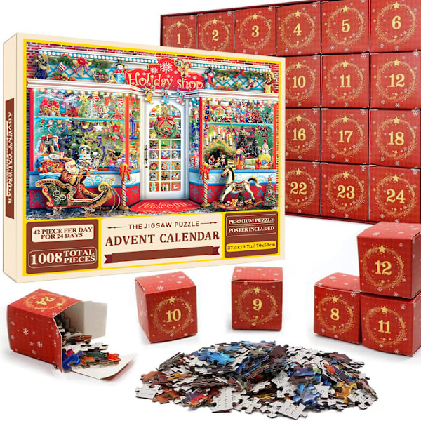 Puzzle Advent Calendar 2024, 1008 Puzzle Pieces 24 Day Christmas Countdown Advent Calendars