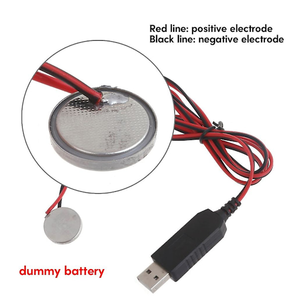 Usb til 3v Cr2032 Dummy Batteri Ladningskabel Ledning for Cr2032 3v Knappcelle Batteridrevet Klokke Fjernkontroll Leke