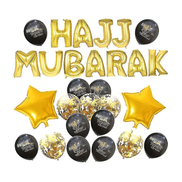 Hajj Mubarak bokstav latex ballonger dekorative festlige bakgrunnslayout ballonger sett for Eid Al-fitr (svart og gull)