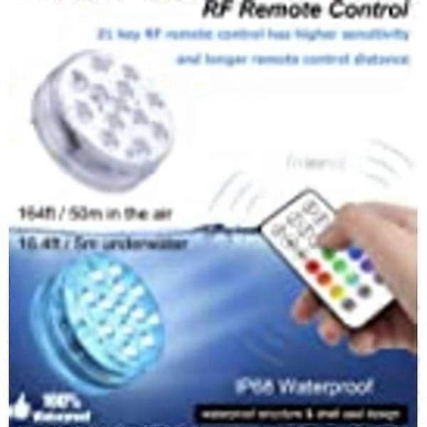 Uima-allasvalaistus vedenalainen valo, USB-ladattava, monivärinen RGB-13 LED:llä ja RF-kaukosäätimellä