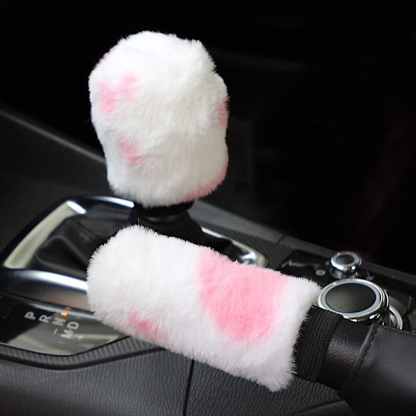 Rattskyddande och Uppvärmd Rattöverdrag med Handbroms- och Växelspaksöverdrag i Plysch, Universal Passform för 38cm Ratt, Rosa