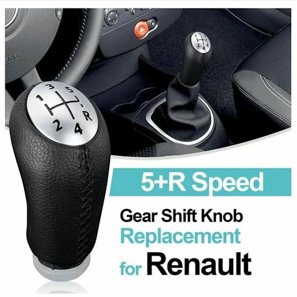 Musta nahkainen vaihteenvalitsimen nuppi Renault Clio III 2005-09, Megane 2 Laguna 2003-09 -