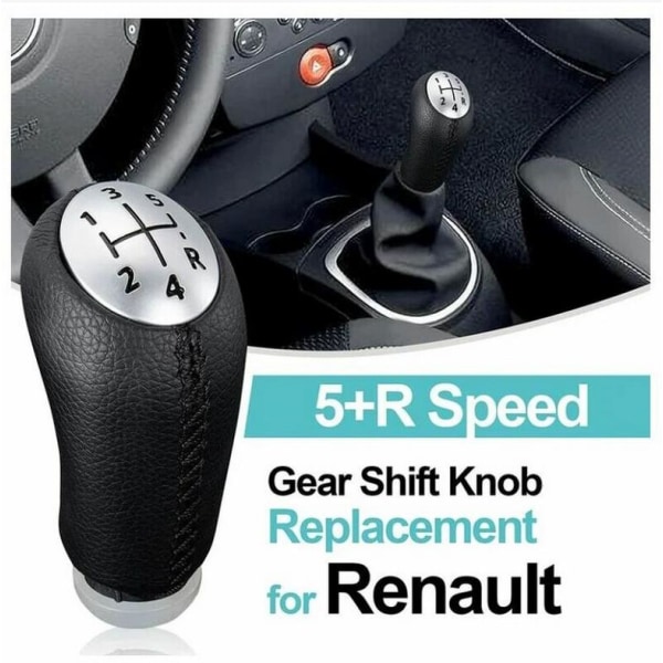 Svart läder manuell växelspaksknopp för Renault Clio III 2005-09, Megane 2 Laguna 2003-09 -