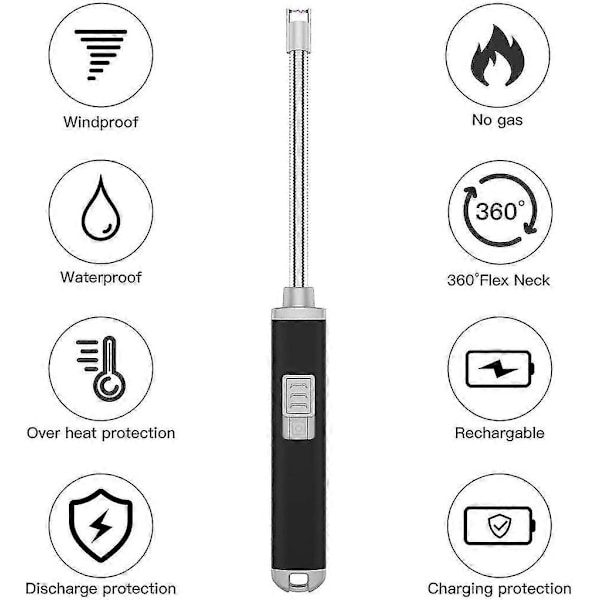 Ronxs Lighter, Opgraderet Lyslighter, Campinglighter, Grilllighter, USB Lighter, Plasma Arc Med LED Batteriindikator, Sikkerhedslås