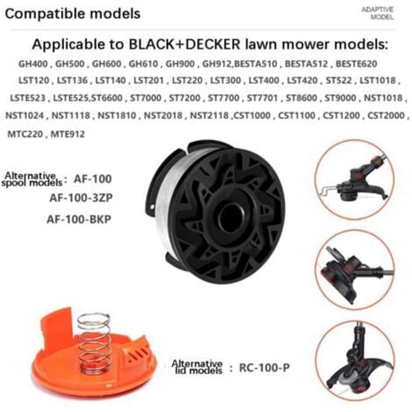 BLACK+DECKER AF-100-3ZP udskiftningsspole til plæneklipper, spole, sæt 6+2+2