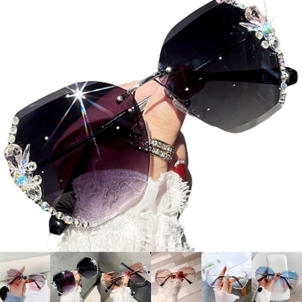 Rimless Diamond Sunglasses Women Summer Beach Fashion Glasses Lingxiao [Light Matcha Slices]