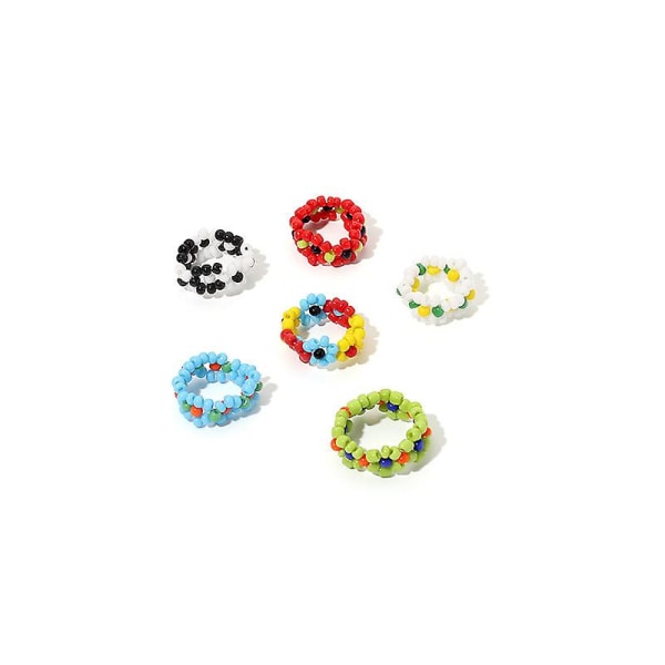 5 stk. Daisy Flower Bead Rings Sæt, Søde Håndlavede Blomster Perle Ringe, Fashion Vsco Boho Strand Ringe, Farverige Smykker Ringe Med 7 Blomster Indie Kidco