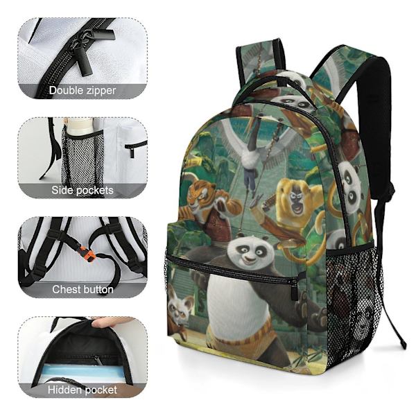 c882 Kung Fu Panda Ryggsäck med Säkerhetsvissla, Bekväm Söt Skolväska Perfekt för Äventyr Resor Tillbaka till Skolan Helger bdbh882