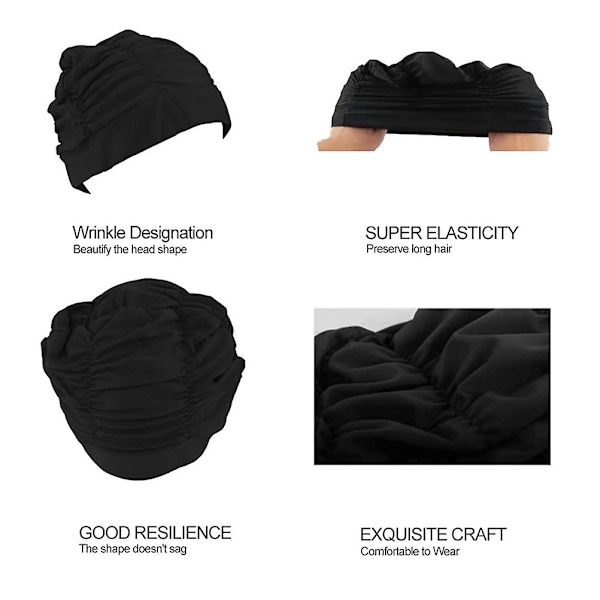 2 stk. Badeh s Polyester Plissert Svømmeturban Store Badeh s for Menn Kvinner Langt Hår Kort Hår
