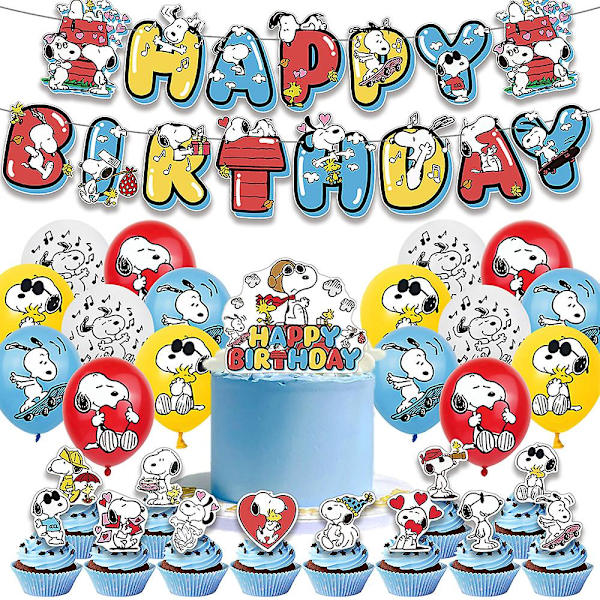 Snoopy Barn Dekorationer för Barnkalas - Ballonger, Banner, Tårta Topper, Set