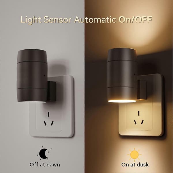 Roterbart LED Nattlys, Plug-in, Passer Horisontale/Vertikale Stikkontakter, Skumring-til-Daggry Sensor
