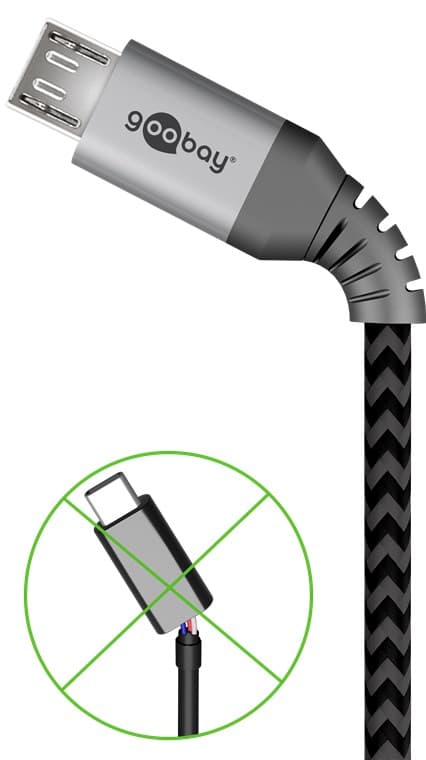 Micro-USB–USB-A-tekstiilikaapeli metalliliittimillä, 0,5 m