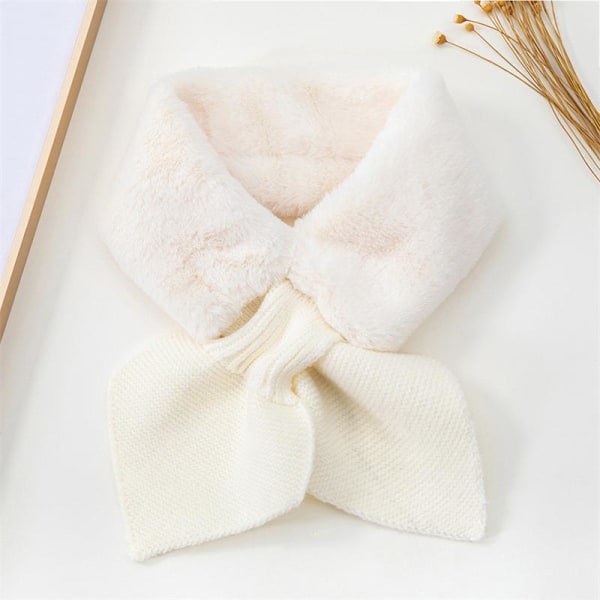 Plys halstørklæde strikket syet kaninkrave tørklæde - hvid