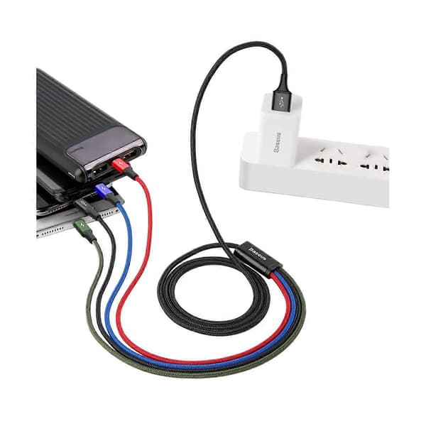 4-i-1 Lightning/2 USB-C/Micro-USB til USB-A Hurtig Opladning 3.5A 1.2m kabel, Sort