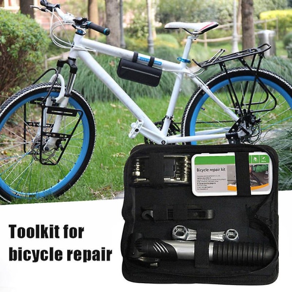 Cykelreparationskit med pump, däckavtagare och självhäftande ark