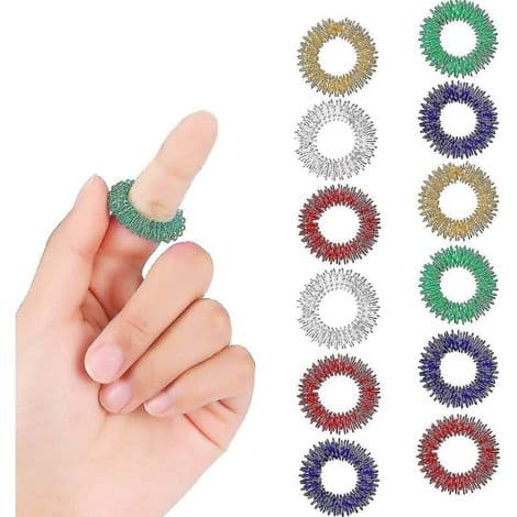 12 Stykker Akupressur Ring Spiky Sensoriske Fingerringe Massageringe Sæt