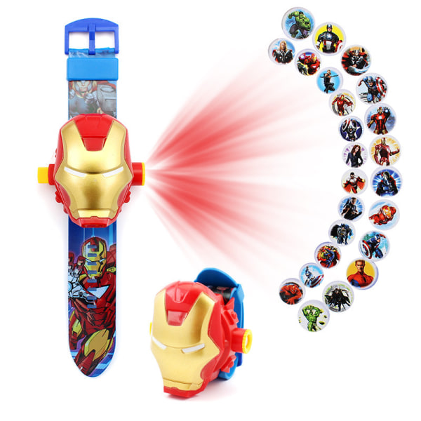 Iron Man Klocka Projektionsur med Projektorfunktion Cartoon Flip Toy Watch - 24 Slide Game