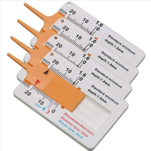 4 delar mönsterdjupmätare, mönsterdjup mätområde 0-20 mm, justerbart motorcykelutrymme djupmätare (orange)