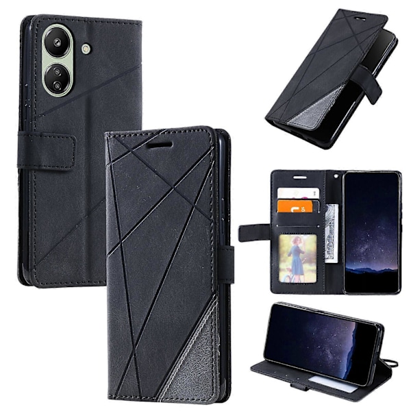 Fodral för Xiaomi Redmi 13C Läder Magnetiskt Folio Omslag med Kortfack Kompatibelt med Xiaomi Redmi 13C Svart