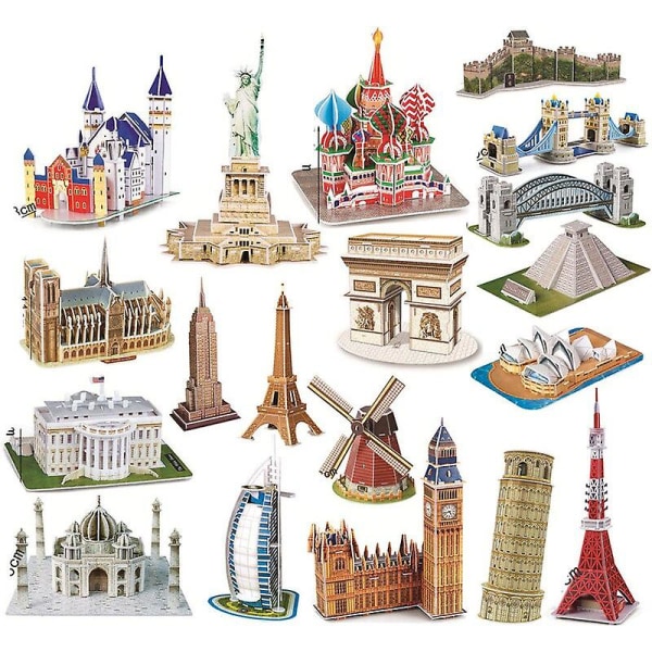 40 stil verdensberømt arkitektur bygning 3d puslespil model konstruktion 3d puslespil Legetøj til børn julegave