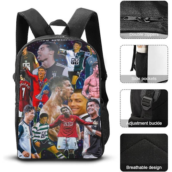 Ronaldo-reppu, koululaukut tytöille ja pojille, jalkapalloilijan reppu taskulla, muodikkaat koululaukut, lasten reput, 17 tuumaa