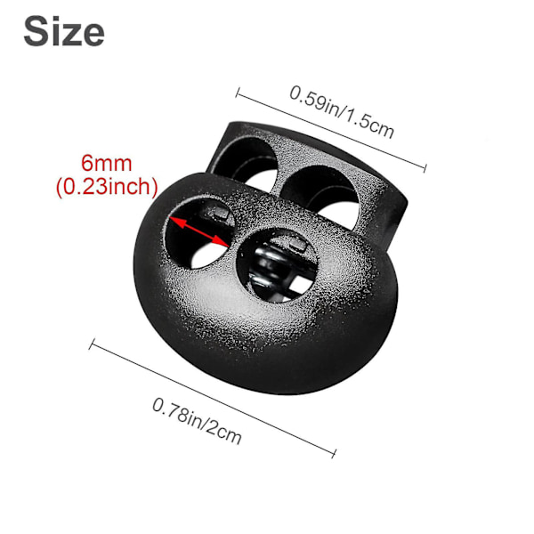 20 stk Plast Cord Lock End Toggle Dobbel Hull Fjær Stopper Festemidler Glidebrytere End For Skolisser, Trekkstrenger, Paracord, Vesker, Klær