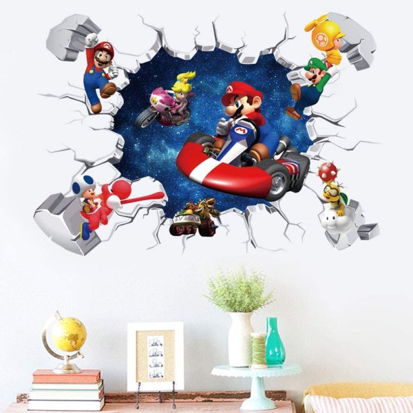 Super Mario-spelklistermärke, barnens tecknade sovrumsbakgrund väggdekoration självhäftande väggklistermärke