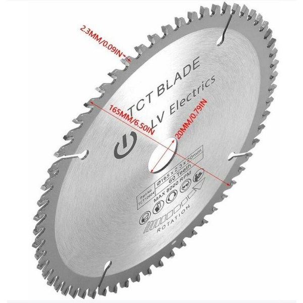165 mm Tct-cirkelsågblad Silver roterande kapskiva 60 tänder + 1 reduktionsring