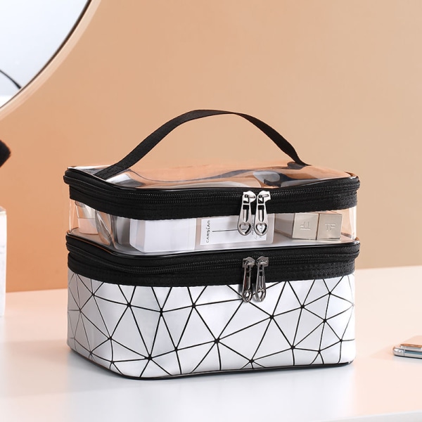 1 double-layered cosmetic bag grid portable women's makeup multi-functional storage toiletries makeup