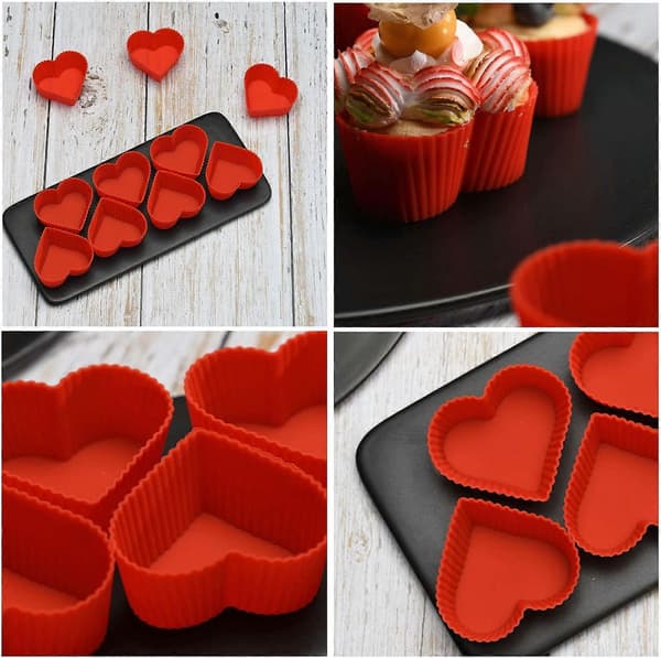 12 X Silikone Muffin Form Med Hjerteformet Cupcake Bageform