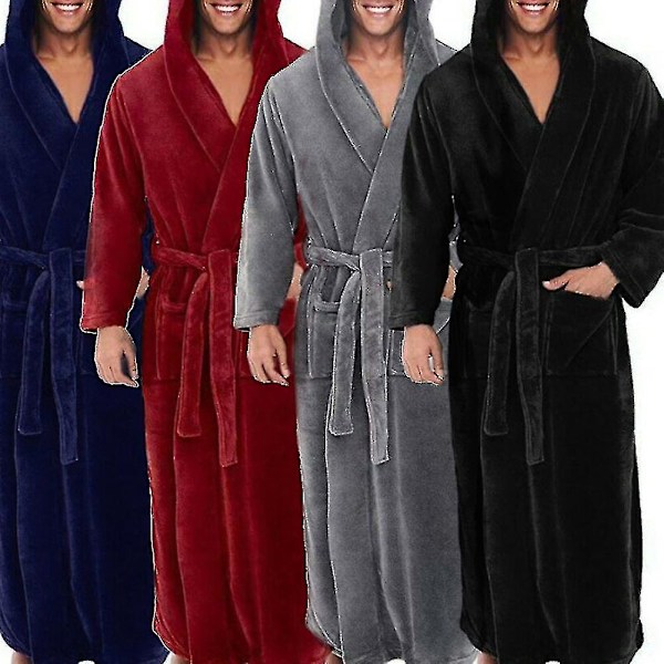 Mænds Fleece Hættetrøje Lang Blød Badekåbe