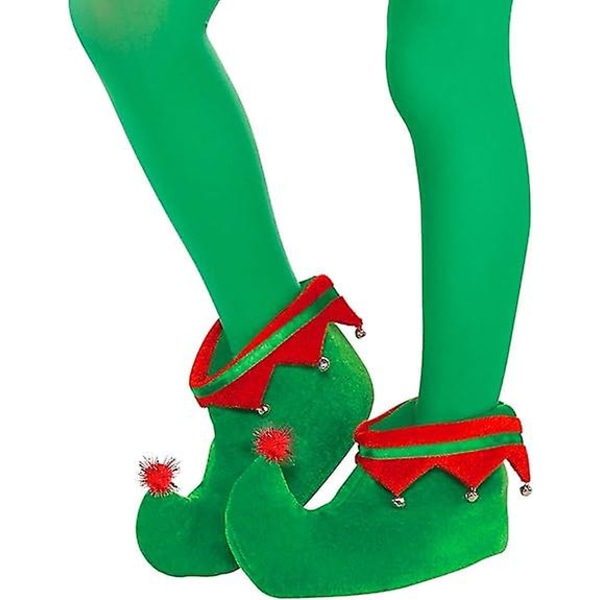 Red Green Elf Sko Rød og Grøn Velvet Holiday Elf Feet Hjemmesko med Jingle Bells til voksne og børn
