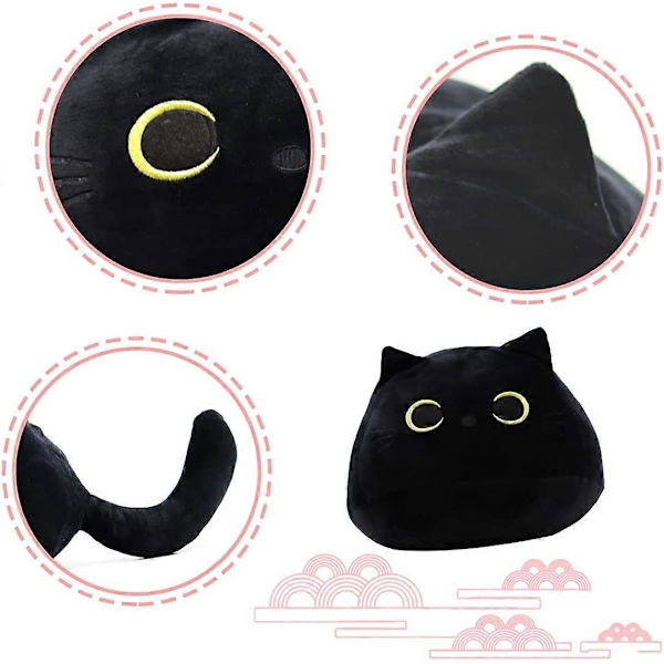 UBIUO Svart Katt Plyschleksak Svart Katt Kudde, Mjuk Plyschdocka Katt Plushie Katt Kudde, Fylld Djur Mjuk Plyschkudde Baby Plyschleksaker Katt Form Design Så